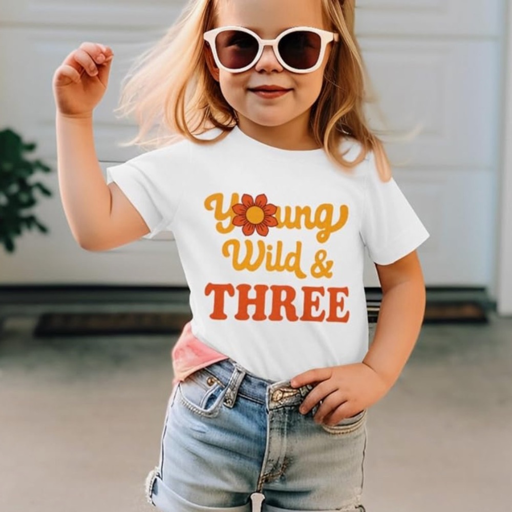 Kids White Graphic Tee young wild and 3